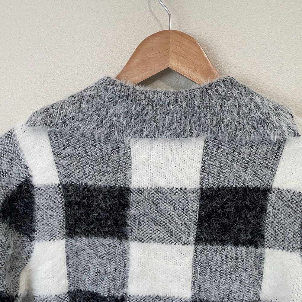 NEW Kut From The Kloth Open Front Cardigan Womens XS Buffalo Plaid Black White - Picture 9 of 12
